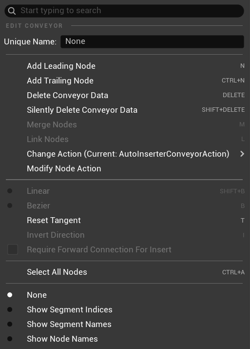 Conveyor Node Context Menu